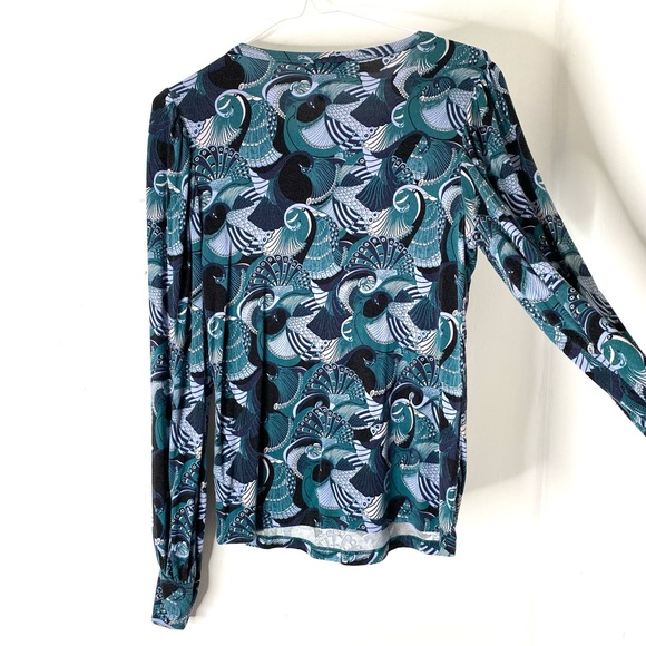ModCloth Green Blue Peacock Paisley Long Sleeve Top - Picture 6 of 8